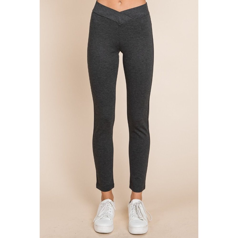 Cross Over Charcoal High Waisted Stretch Leggings